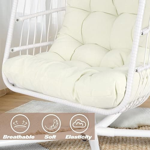 Chihee Egg Chair with Ultra Strong Stand and Cushion Foldable Wicker Rattan Hanging Chair Swing Chair Indoor Outdoor Patio Lounging Chair Hammock Chair 330 lbs Capacity Balcony Porch Bedroom Garden - White thumbnail 7
