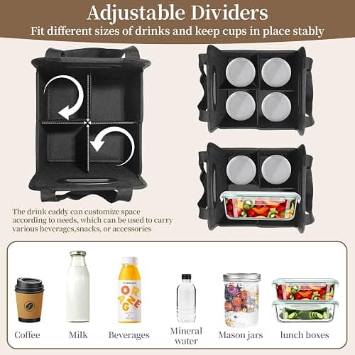 Foyego 4 Cup Drink Carrier with Handle, Reusable Cup Carriers for Drinks, Portable Foldable Insulated Coffee Cup Drink Holder for Delivery and Caddy thumbnail 6