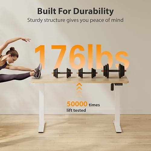 Cubiker Standing Desk, 48x24 Inches Sit Stand Home Office Desk, Electric Stand up Desk, Adjustable Desk with Splice Board, White Frame/Maple Top thumbnail 4