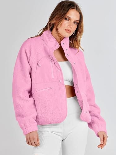 ANRABESS Womens Fuzzy Fleece Jacket Fall Casual Long Sleeve Cropped Sherpa Button Down Shacket Coats Outwear With Pockets thumbnail 8