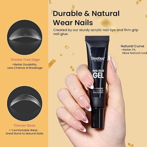 Beetles Gel Nail Kit Medium Almond with Nail Dehydrator and Primer, 576Pcs Half Matte Etch-X Gel Nail Tips Solid Nail Glue Mini Nail Lamp Acrylic Nail Tips Easy DIY Nail Extension Set Gift for Women thumbnail 4