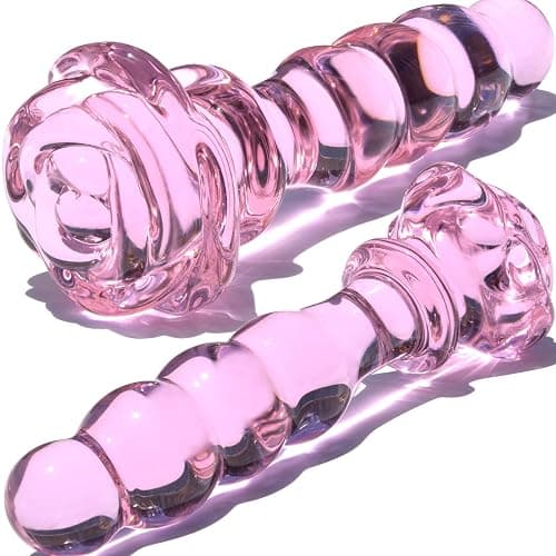 Glass Anal Beads Butt Plug Prostate Massager with Long Neck, Rose Round Base and 4 Gradual Beads Fetish Bum Plug Anal Dilator Masturbation Sex Toy for Women Men, 5.59 x 1.14 inch Pink TJIJP thumbnail 6