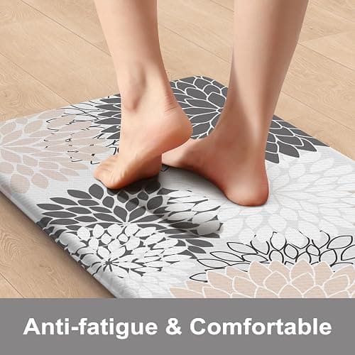 Kitchen Rugs and Mats Cushioned Anti Fatigue Kitchen Mat 2PCS Non-Skid Waterproof Boho Kitchen Runner Rug Comfort Foam Standing Mat for Office,Laundry,Kitchen Sink,Grey Floral thumbnail 3
