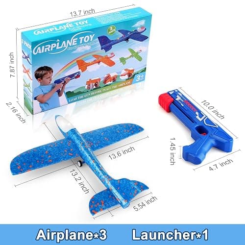 Fuwidvia 3 Pack Airplane Launcher Toys, 13.2'' LED Foam Glider Plane Toy for Boys, 2 Flight Modes Outdoor Flying Toys Birthday Gifts for Boys Girls 4 5 6 7 8 9 10 11 12 Year Old (Blue&Green&Orange) thumbnail 2