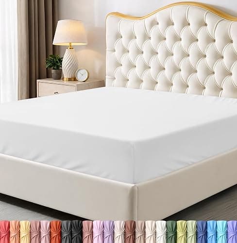 Twin Fitted Sheet, Ultra Soft Fits Up to 15 Inch Deep Pocket, White | Hotel Comfort, Cooling & Breathable Cotton like Polyester, Easy Fit, Wrinkle & Fade Resistant, Snug Fit, Easy Care, Oeko-Tex - Image 1