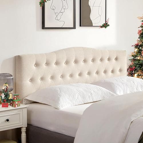 Huatean Home Tufted Upholstered Headboard Twin Size, Sturdy and Durable Solid Wood Twin XL headboard, Fabric Headboard Adjustable Height from 37” to 51”, Modern Button Diamond Design Head Board, Beige - Image 1