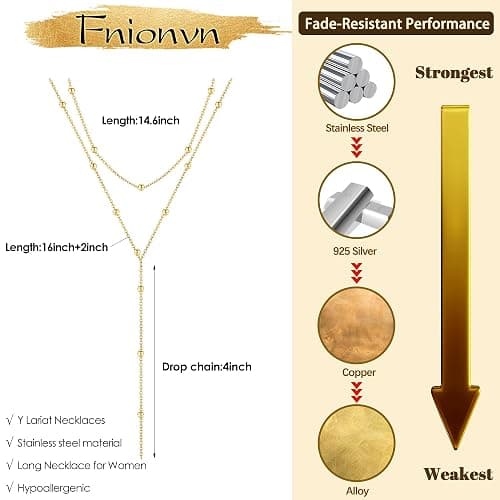 Fnionvn Necklace for Women 18K Gold Plated Stainless Steel Necklace Non Tarnish Layered Necklaces Long Gold Necklace Stack Trendy Y-shaped Charm Necklace Summer Gifts for Women thumbnail 4