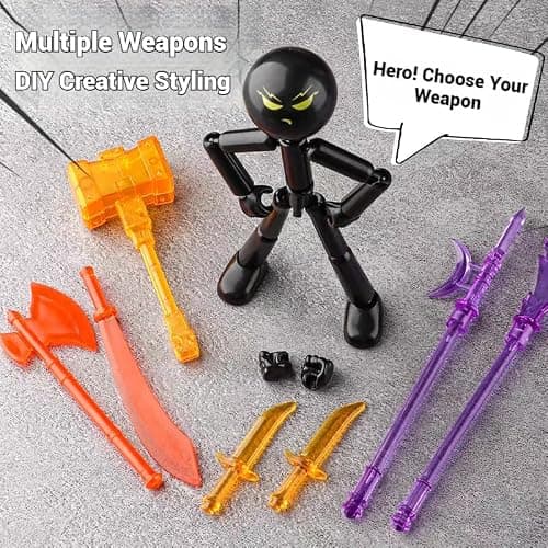 Elegant Orchid 6 Set Novelty Stickman Action Figure,T13 Action Figures | Easy Assemble,Create Stop Motion Animation,Stick Action Figure Comes With Weapons For Holiday Birthday Gifts thumbnail 7