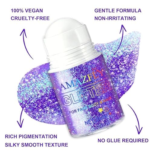 Roll-on Holographic Body Glitter Gel for Face and Hair Rave Glitter Makeup | Chameleon Color Changing Glitter Gel Under Light, Chunky Mermaid Sequins Festival Party Rave Accessories (Purple) thumbnail 7