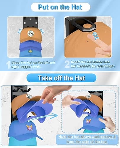 2 Pack Hat Organizer for Baseball Caps, Strong Adhesive Hat Rack for Wall, Multilayer Hat Storage Display Holder, Wall Mounted Hat Hooks Hold up to 18 Hats for Closet Door and Bedroom (Black) thumbnail 6