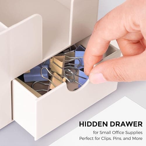 SKYDUE Small Desk Organizer with Drawer | 3 Compartments, Desk Pen Holder, For Home, School, Classroom & Office thumbnail 4