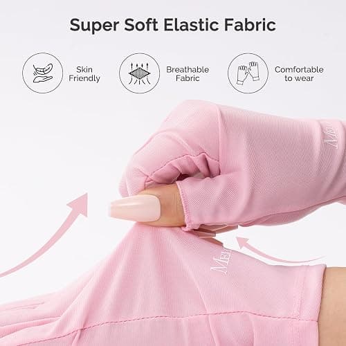 MelodySusie Premium UV Protection Gloves for Manicures, Cool Feeling Fabric,Professional UPF50+, UV Gloves for Gel Nail Lamp, Anti UV Light, Skin Care Fingerless Design, Pink thumbnail 5
