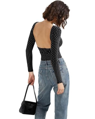 SUUKSESS Women Backless Going Out Tops Double Lined Open Back Basic Long Sleeve thumbnail 6