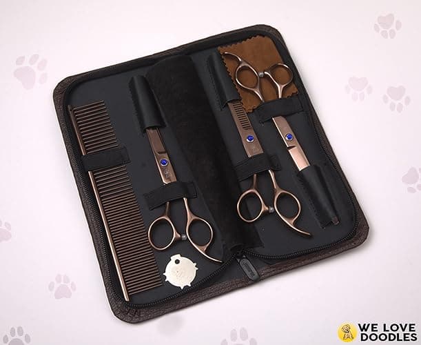 Dog Grooming Scissors Kit - Best Tools for Goldendoodles, Poodles & Doodles - Straight, Curved & Thinning Shears - Golden Doodle Grooming Kit - Professional Grade Steel, 4 Pc Set [We Love Doodles] thumbnail 4