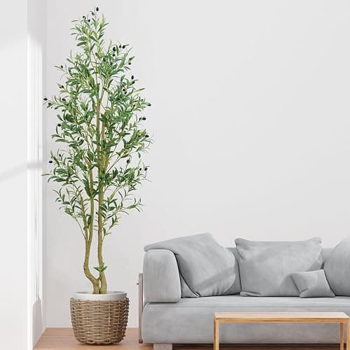 HZXGCP Olive Tree Artificial Indoor, 6ft, Green, Bendable Branches, Realistic Fruits, Easy Assembly, Low Maintenance - Multi-pole Olive Tree - 6ft - Image 1