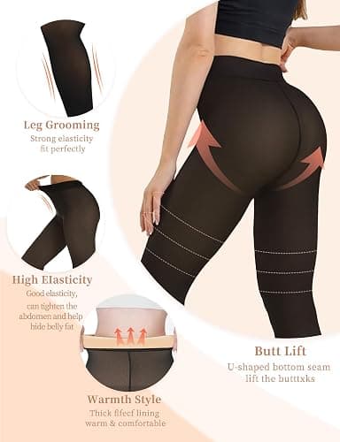 Fleece Lined Tights - High Waist Thermal Leggings for Winter thumbnail 4