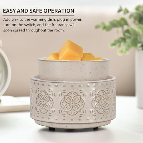 mocosa Ceramic Wax Warmer Wax Melt Warmer for Scented Wax 3-1 Electric Candle Warmer Home Fragrance Wax Burner for Mom Women(Beige-Granular) thumbnail 3