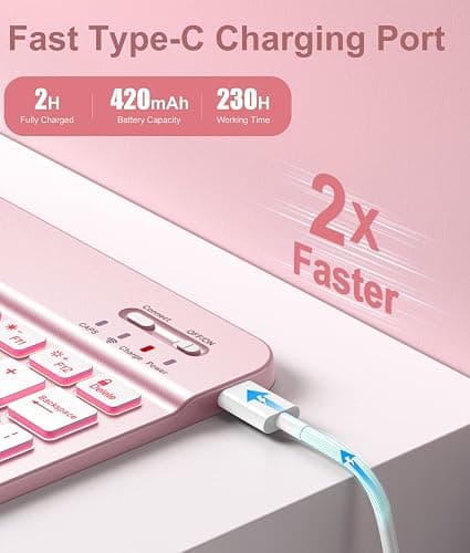 Hamile for iPad 11th 10th Generation Case with Keyboard - 7 Colors Backlit Wireless Detachable Folio Keyboard Cover with Pencil Holder for iPad 11-inch A16 2025 10th Gen 10.9 Inch 2022 (Light Pink) thumbnail 3