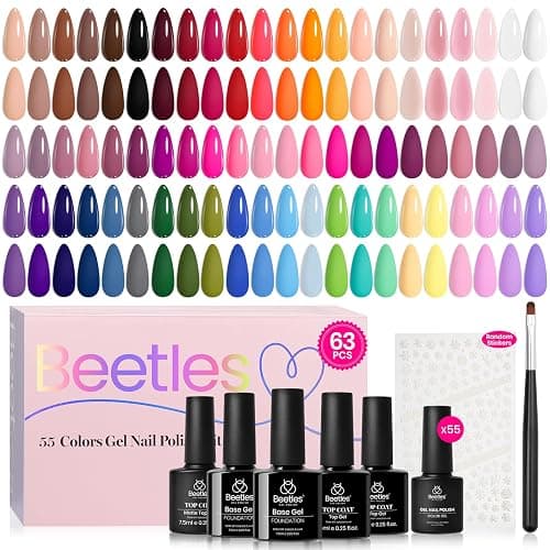 Beetles Gel Nail Polish Set - Vibrarnt Holiday 55 Colors Gel Polish Kit with 5 Bottles Base Glossy Matte Top Coat UV LED Soak off Nail Polish Red Brown Pink Green Blue Valentines Gifts for Women - Image 1