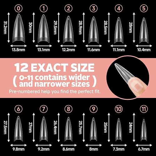UNA GELLA Stiletto Gel Nail Tips 504pcs Long Stiletto Almond Clear Curved Nails Tips Half Cover False Fake Nails for DIY Press On Nails Extension Art Salon 12 Sizes thumbnail 7