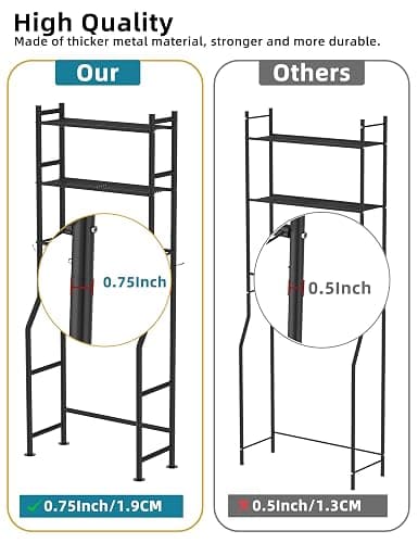 Livilord 3-Tier Over The Toilet Storage, Freestanding Metal Bathroom Shelves with 4 Hooks, Over Toilet Storage Shelf with Paper Holder, Above The Toilet Shelf for Bathroom Storage, Black thumbnail 6