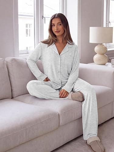 Trendy Queen Women Pajamas Set Sleepwear Fall 2 Piece Soft Lounge Pjs | Button Down Pajamas,Long Sleeve Top and Wide Leg Pants,Soft Loungewear,Button Up,Fall Fashion Clothes 2026 thumbnail 5