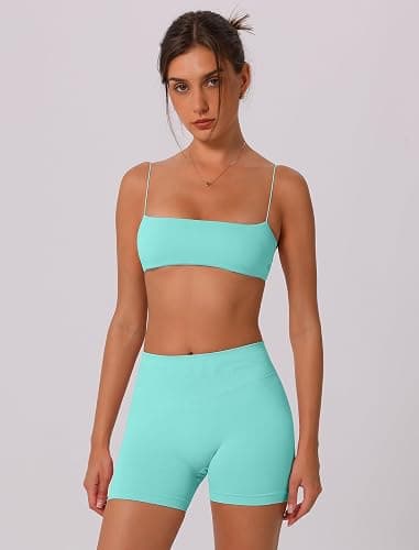 ABOCIW Workout Sets for Women Seamless Bandeau Strappy Sports Bra Scrunch Butt High Waist Biker Shorts Gym Set 2 Piece thumbnail 3