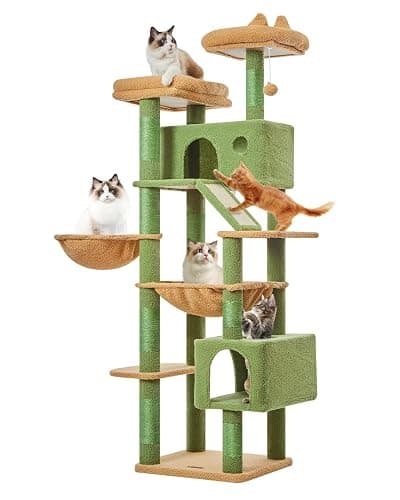 Taoqimiao Cactus Cat Tree, 71-Inch Cat Tower for Indoor Cats Large Adult, Multi-Level Large Cat Condo, 8 Sisal Scratching Posts, Metal Frame Cozy Hammock, Scratch Board, 2 Top Perches, MSC026L thumbnail 9