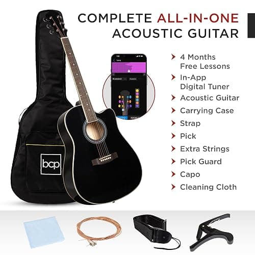 Best Choice Products 41in Beginner Acoustic Guitar Full Size All Wood Cutaway Guitar Starter Set w/Case, Strap, Capo, Strings, Picks - Black thumbnail 3