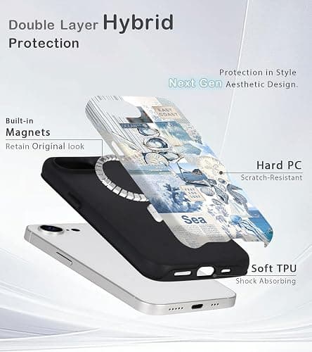 Amzfield Magnetic for iPhone 16e for iPhone 17e Case, Compatible with MagSafe, Aesthetic Summer Phone Case Cute Vintage Seashell Ocean Collage Women Scratch Resistant Shockproof Protective Girly Case thumbnail 2