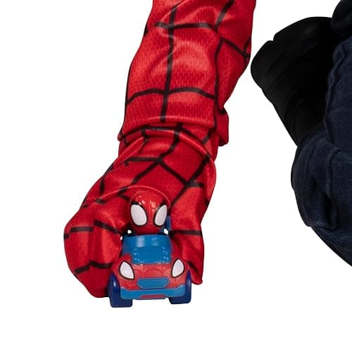 Marvel Spidey and Spin Official Toddler Dress-Up Set - Long-Sleeved Costume Tops with Fabric Half Masks, Gloves, Fabric Web Shields, and Mini Vehicles (3-4T) thumbnail 7