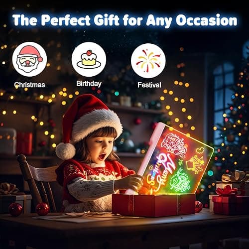 16-Inch Rechargeable Doodle Glow LED Note Board, 7-Color Light Modes, Neon Art Dry Erase Light Up Drawing Pad with Built-in Stand, Sketching Gift Toy for Kids/Girls/Teens, 5 Markers & Tracing Book thumbnail 3