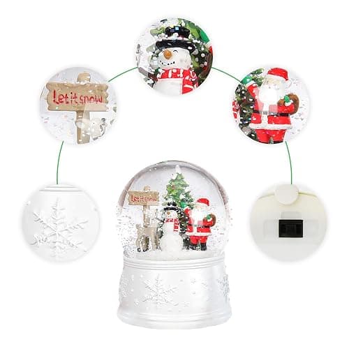 Vipush Christmas Snow Globe - Snowman Santa Style Musical Snow Globe with Color Changing Led Lights, Christmas Decorations with Music Box Gifts for Girls Kids, Decorations for Christmas & Birthday thumbnail 5