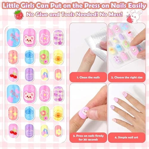 288 Pieces Kids Stick On Nails Girls, Acejoz Fake Nails Set Self Adhesive Press on Nails Tips for Little Girls Children 8-12 Year Kids Nail Decoration thumbnail 6