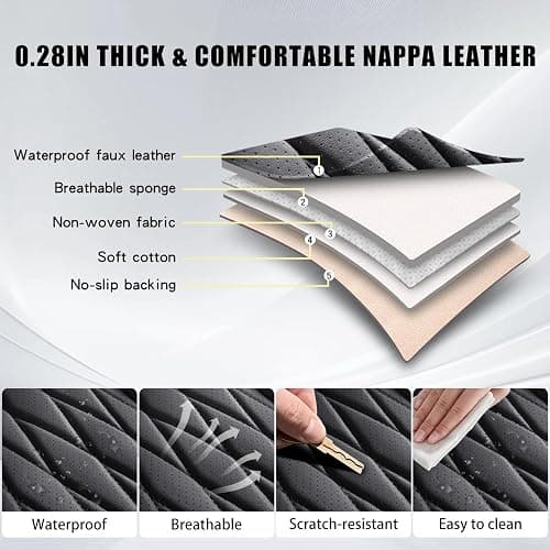WELLDO Nappa Faux Leather Car Seat Covers Full Set, Waterproof Non-Slip Seat Protector, 0.28in Thickened Cushion, Airbag Compatible Universal Seat Covers for Cars SUV Truck Pickup, Black thumbnail 2
