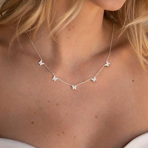 VRIUA Necklaces for Women - 14K Gold/Silver Plated Dainty Chain Necklace with Five Charms: Diamond, Bow, Snowflake, Cross, Flower, Clover, Butterfly, Heart, Star of David, and Star Trendy Jewelry thumbnail 2