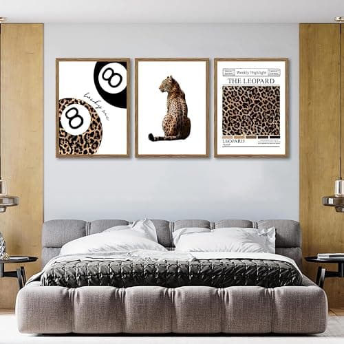 JBZDD Framed Trendy Leopard Wall Art Set of 3 Funky Lucky 8 Ball Preppy Room Decor Prints Cheetah Print Aesthetic Canvas Pictures for Girls Bedroom Apartment or Dorm 12x16 Inch Wood Ready to Hang thumbnail 4