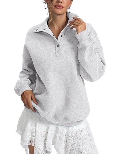 EasyGala Womens Fleece Sweatshirts Oversized Henley Neck Long Sleeve Button Pullover Tops Trendy Outfits Clothes 2026 - Image 1