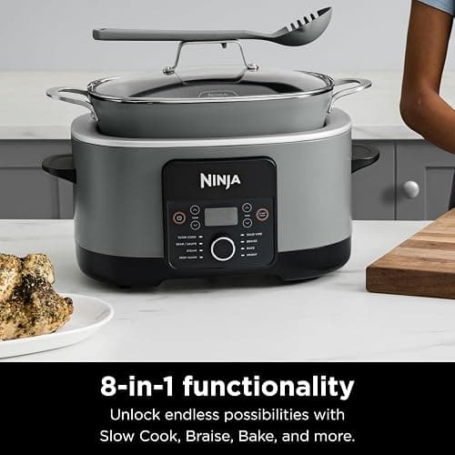 Ninja MC1001 Foodi PossibleCooker PRO 8.5 Quart Multi-Cooker, with 8-in-1 Slow Cooker, Dutch Oven, Steamer, Glass Lid Integrated Spoon, Nonstick, Oven Safe Pot to 500°F, Sea Salt Gray thumbnail 2