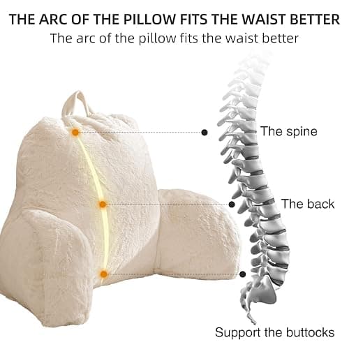 Aimuan Reading Pillow Bed Rest Wedge Adult Backrest Pillow with Arms Sitting in Bed Cushion Incline Rest Sleeping Pillow for Watching TV/Gaming/Relaxing, Ivory thumbnail 5