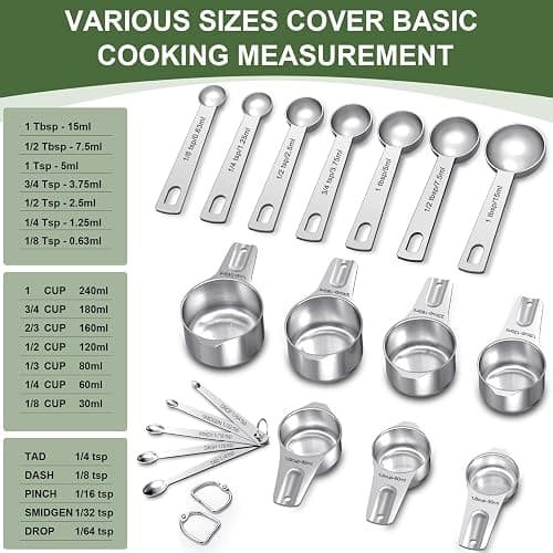 Measuring Cups and Spoons Set, 7 Stainless Steel Nesting Measuring Cups & 7 Spoons, 5 Mini Measuring Spoons & 2 Detachable Rings, Kitchen Gadgets for Cooking & Baking, Set of 21 thumbnail 3