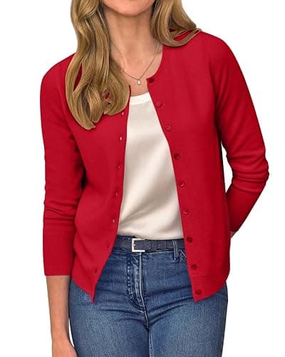 MEETFOND Cardigan for Women Lightweight Crewneck Cardigan Classic Sweater Knit Outwear - Image 1