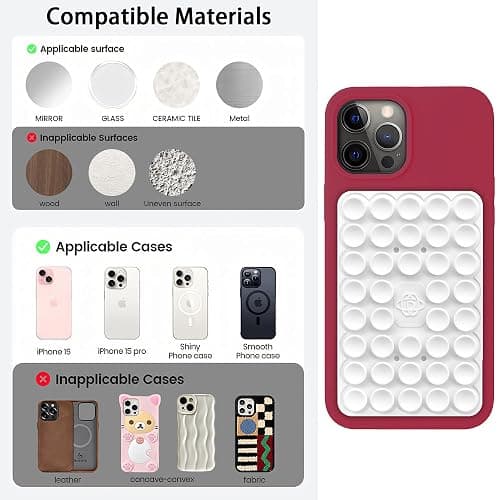 Silicone Double-Sided Suction Phone Case Detachable Mount, Fidget Sticky Grip Phone Accessories, Teen Girl Gifts Trendy Stuff, Hands-Free Stand for ASMR/TikTok/Gym Creator(Small, BabyPink+White) thumbnail 7