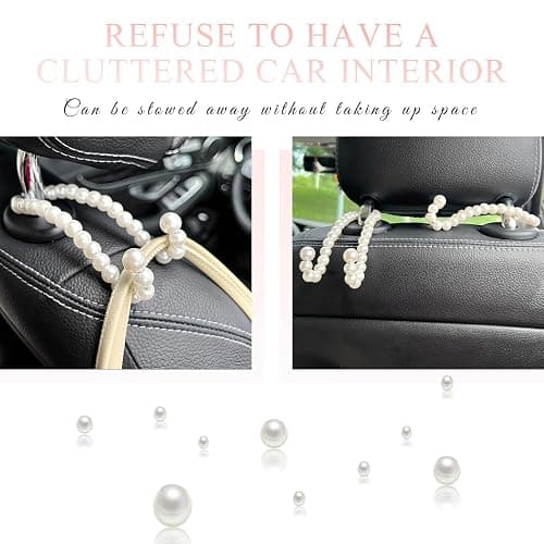 DXNQ 4 PCS Elegant Pearl Car Seat Headrest Hook, Cute Car Seat Hook Hanger Storage Organizer for Handbag Purse, Interior Decoration Headrest Hanger for Women Girls, Car Accessories thumbnail 5