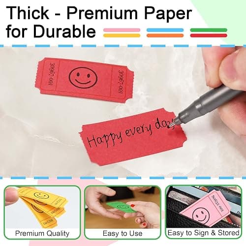 L LIKED 3000 Raffle Ticket Rolls, 6 Assorted Colors, 1x2 Inch Smile Ticket for Events, Entry, Class Reward, Parties, Giveaways&Prizes (Red, Orange, Green、Pink、Yellow、Blue) thumbnail 5