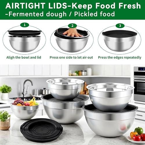 WEPSEN Mixing Bowls Set, 25PCS Stainless Steel Mixing Bowl with Lid Set, Large Nesting Bowls 7, 4.5, 3,2, 1.5QT, Measuring Cups and Spoons Baking Utensils Metal Bowl for Kitchen Prep thumbnail 4