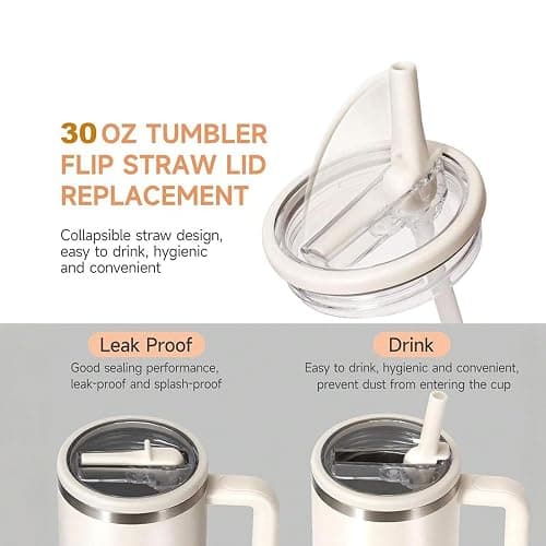 2 Pack 30 oz Tumbler Flip Straw Lid Replacement Compatible for Stanley Quencher, Leak Proof Lid Replacement for 30 OZ Stanley H2.0 FlowState Tumbler,Spill Proof Splash Reusable (Black) thumbnail 5