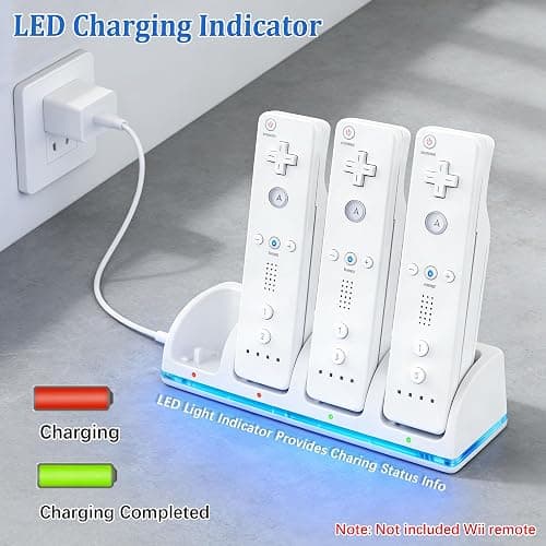 FoToxi 4-in-1 Wii Remote Charging Station with 4X 2800mAh Rechargeable Batteries & USB Charging Cord, LED Indicator Charging Dock for Wii/Wii U Controllers (Remotes Not Included) thumbnail 3