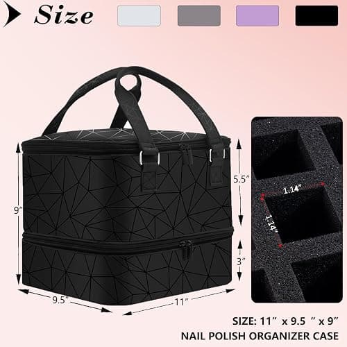 FCQQYWZ Nail Polish Organizer Case - Holds 42+ Bottles (15ml/0.5 fl.oz) and 1 Nail Lamp, Upgraded Double-layer Nail Polish Carrying Case Nail Storage Bag with Handles (Black) thumbnail 5