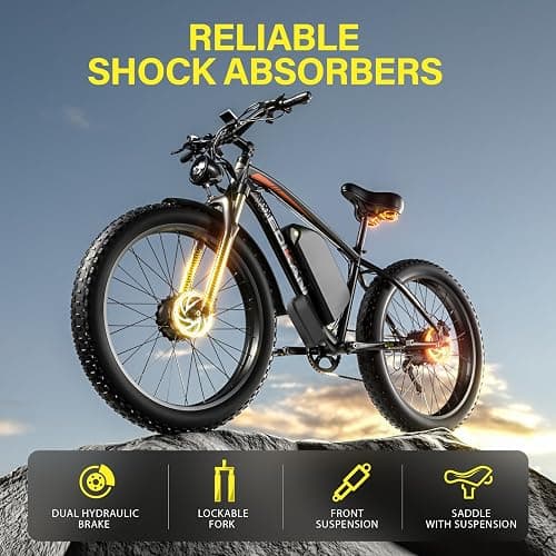 Electric Bike for Adult, 32Ah 52V Dual Motor Ebikes, 51MPH Peak 5000W Electric Bike Fastest Ebike, 130 Miles Electric Bicycle, 26” Fat Tire Mens E Bike, Hydraulic Disc Brake, Front Suspension 7 Speed thumbnail 4